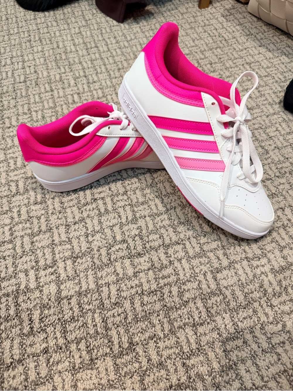 adidas White Sneakers with Hot Pink Stripes